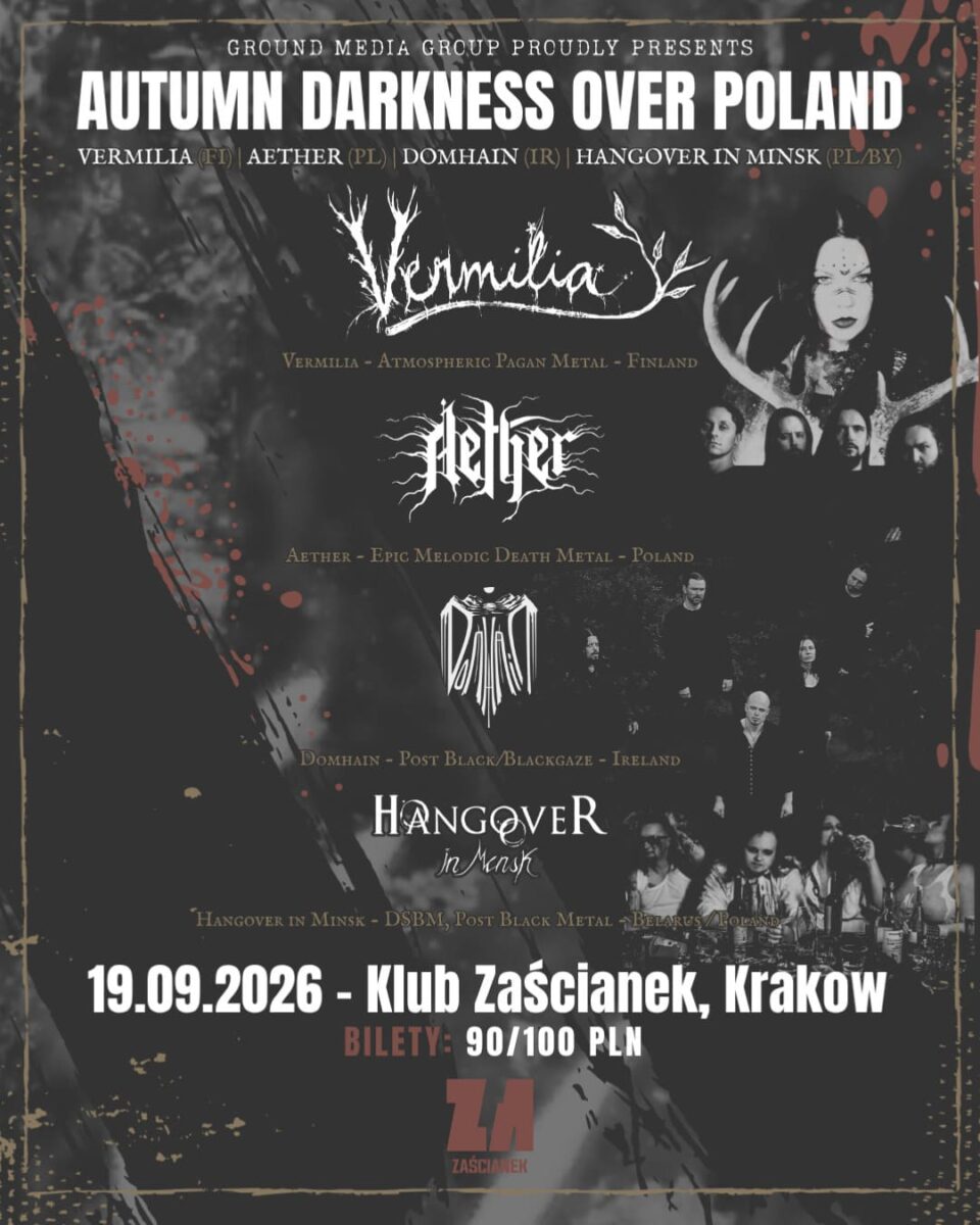 Autumn Darkness Over Poland Vermilia, Aether, Domhain, Hangover in Minsk kraków koncert plakat poster 2026