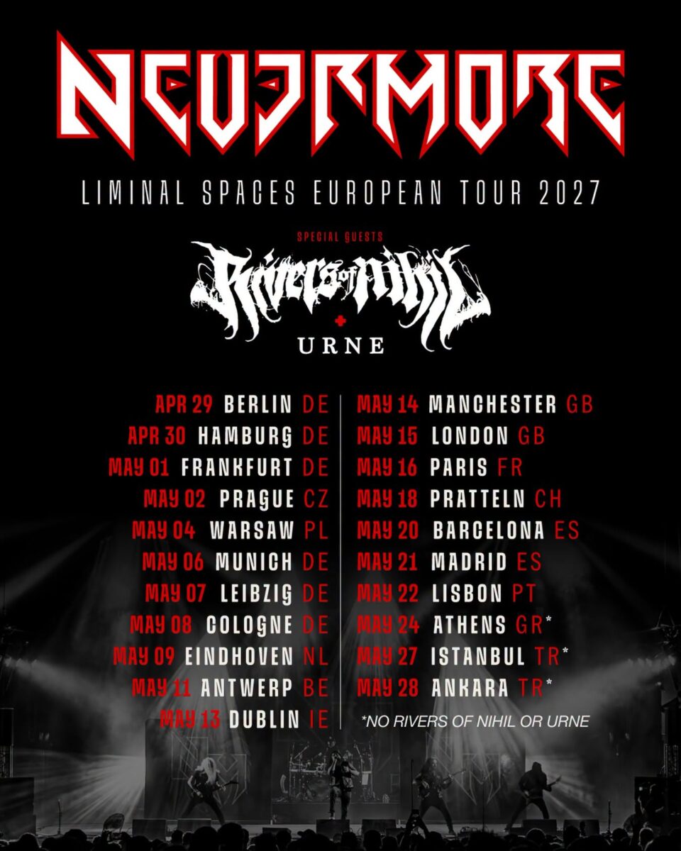 nevermore + rivers of nihil - liminal spaces european tour 2027 plakat poster